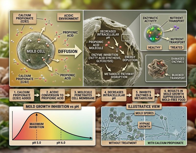 Mechanism of Preservative Action of Calcium Propionate Meccanismo di azione conservativa del propionato di calcio